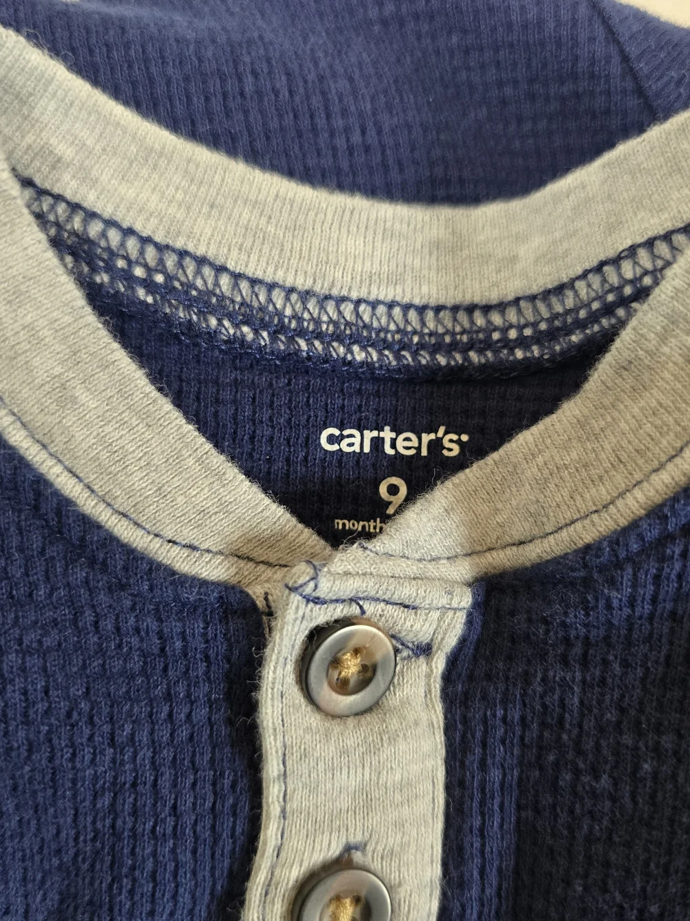 Carter's Long-Sleeve Waffle Knit Henley One-Piece Bodysuit - Navy & White Bundle